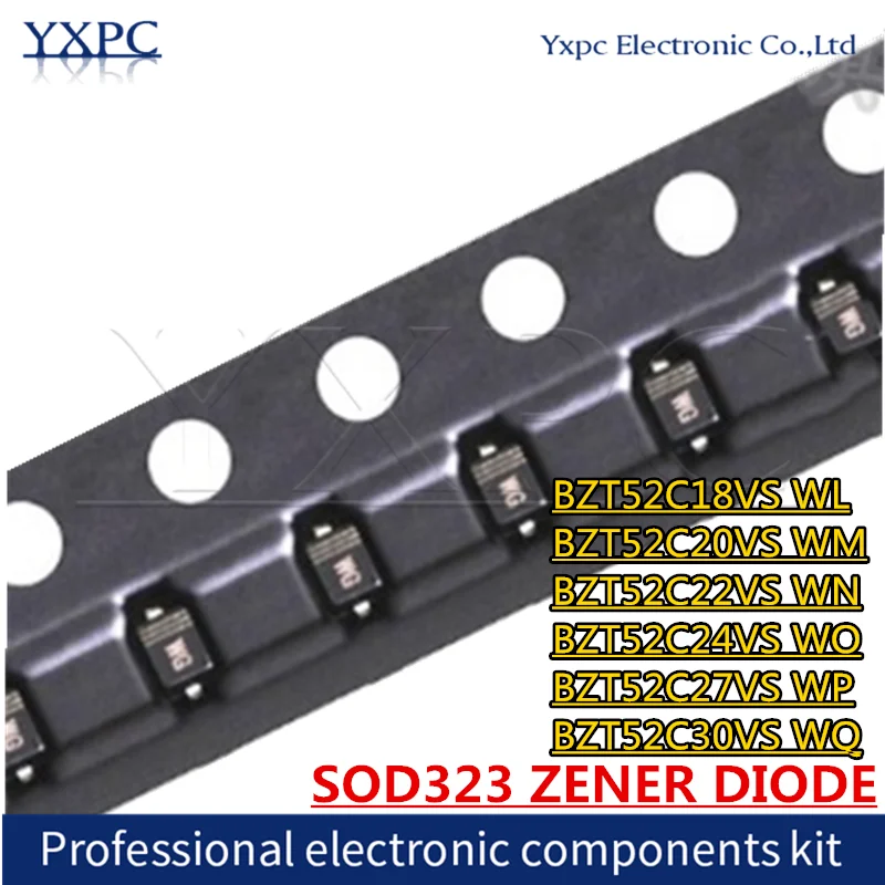 100pcs SOD-323 ZENER DIODE BZT52C18VS WL BZT52C20VS WM BZT52C22VS WN BZT52C24VS WO BZT52C27VS WP BZT52C30VS WQ
100pcs SOD-323 ZENER DIODE BZT52C18VS WL BZT52C20VS WM BZT52C22VS WN BZT52C24VS WO BZT52C27VS WP BZT52C30VS WQ