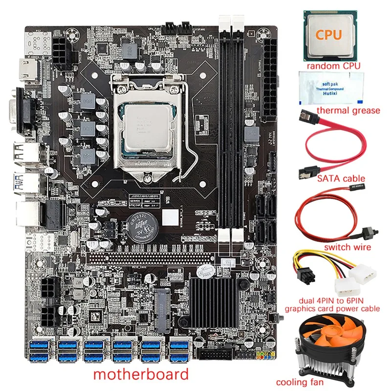 Материнская плата 12 GPU B75 для майнинга, 12X USB3.0(PCIE) LGA1155 DDR3 SATA3.0 + процессор + вентилятор + термопаста + кабель питания + SATA/кабель переключателя
Материнская плата 12 GPU B75 для майнинга, 12X USB3.0(PCIE) LGA1155 DDR3 SATA3.0 + процессор + вентилятор + термопаста + кабель питания + SATA/кабель переключателя