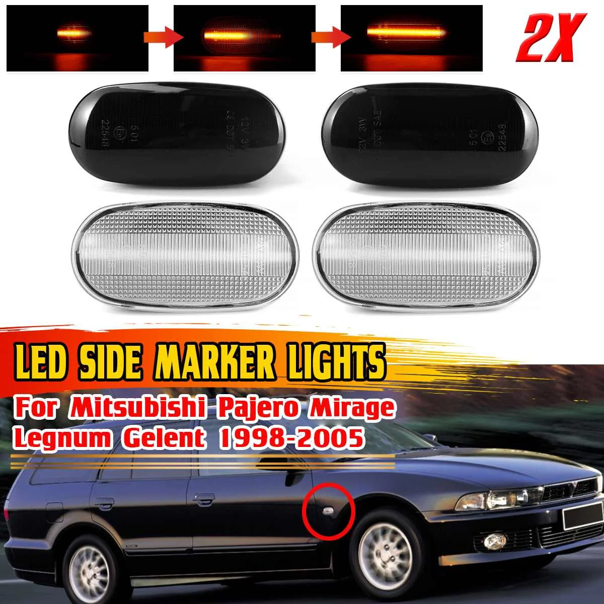 2x Flowing LED Side Marker Turn Signal Sequential Blinker Indicator Lights For Mitsubishi Pajero Mirag Legnum Gelent 1998-2005
2x Flowing LED Side Marker Turn Signal Sequential Blinker Indicator Lights For Mitsubishi Pajero Mirag Legnum Gelent 1998-2005