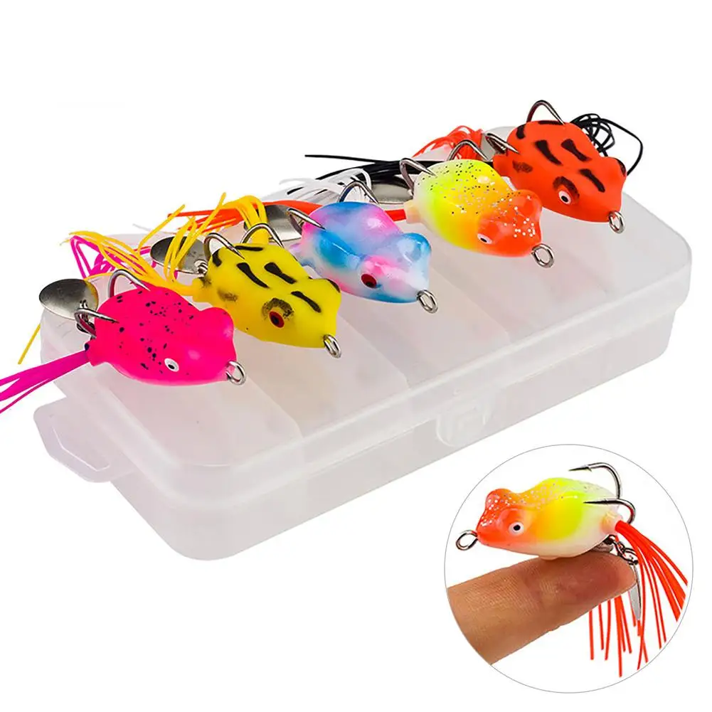 

5Pcs Fishing Lure 3D Eyes Ray Soft Artificial Frog Bait With Hooks 3cm 4.2g Swimbait Topwater for Crank Bass Fishing Tackle