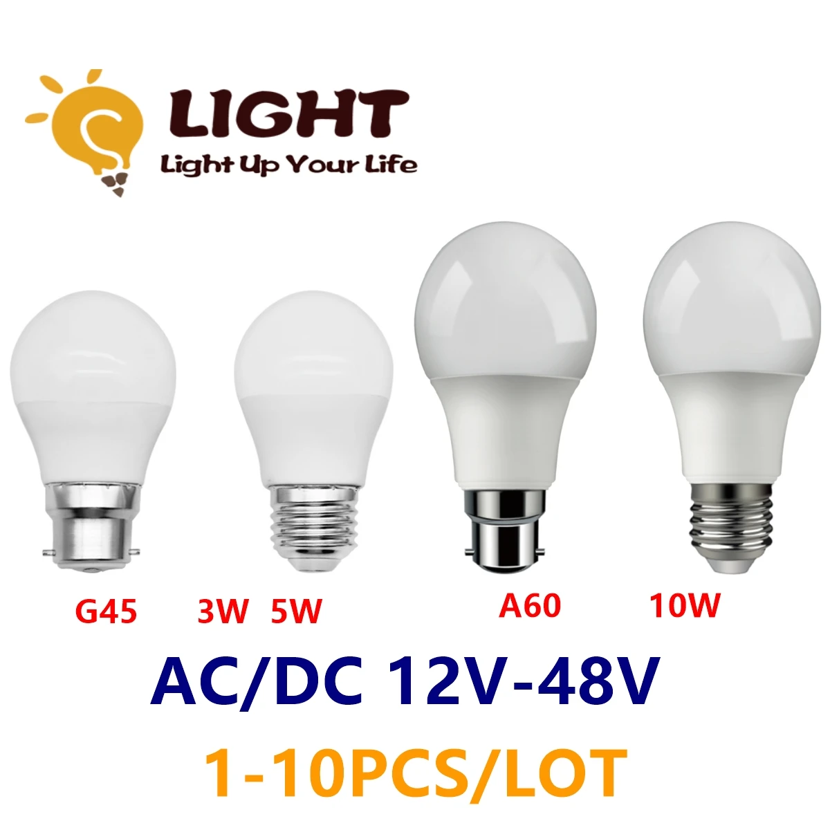 1-10pcs LED Low voltage AC/DC12V 24V 36V 48V bulb 3W 5W 10W super bright without strobe E27 B22 suitable for solar battery bulbs 
1-10pcs LED Low voltage AC/DC12V 24V 36V 48V bulb 3W 5W 10W super bright without strobe E27 B22 suitable for solar battery bulbs