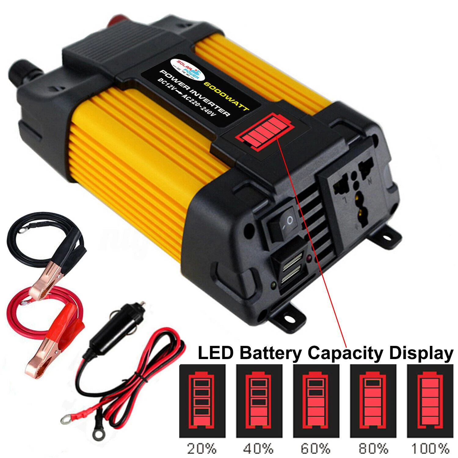 Car Conversion Inverter LED Display Dual USB Inverter 6000W 4000W 12V To 220V Smart Cooling Fan
Car Conversion Inverter LED Display Dual USB Inverter 6000W 4000W 12V To 220V Smart Cooling Fan