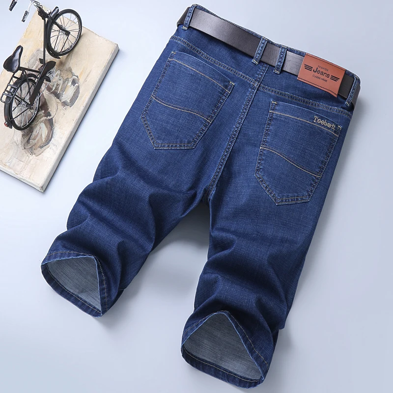 

2023 летние брендовые тянущиеся тонкие высококачественные хлопковые джинсовые мужские джинсовые шорты длиной до колен мягкие черные синие повседневные шорты фототкань 28-40