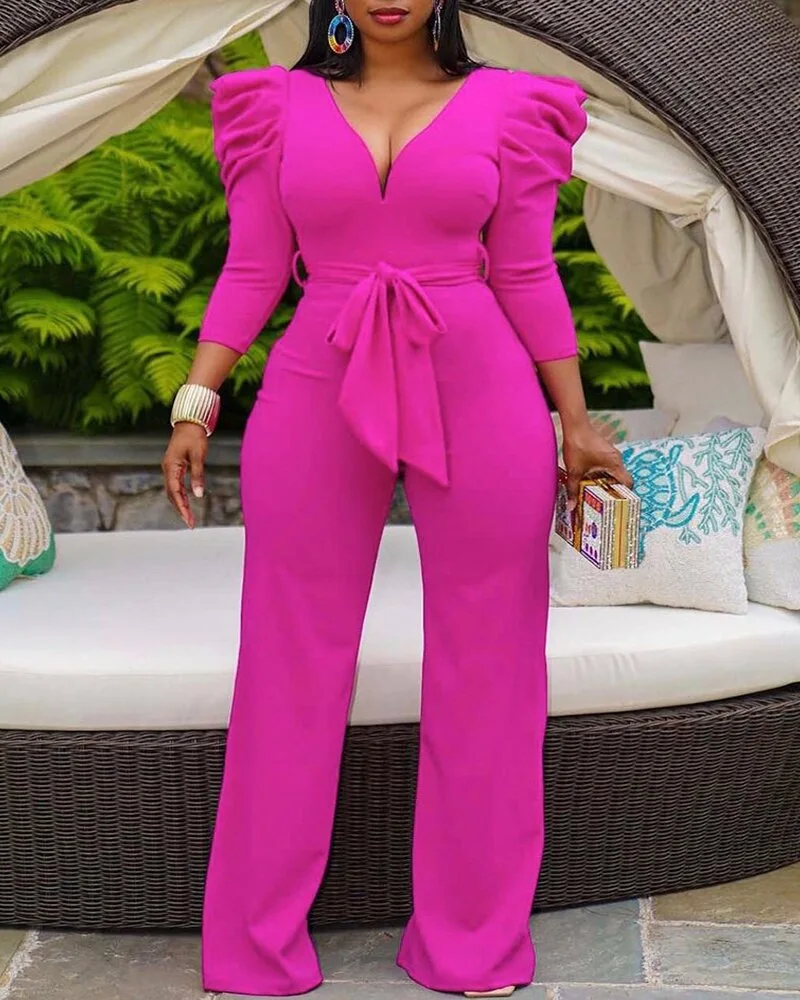 Echoine Pink Long Sleeve V-neck Puff Sleeve Jumpsuit with Belt Elegant OL Office Ladies Rompers Autumn Party Women Clothing
Echoine Pink Long Sleeve V-neck Puff Sleeve Jumpsuit with Belt Elegant OL Office Ladies Rompers Autumn Party Women Clothing