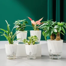 Lazy Hydroponic Flower Pot Automatic Water-Absorbing Flowerpot Transparent Double Layer Plastic Self Watering Planter Office