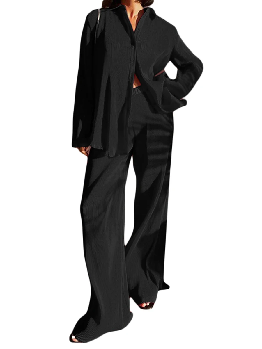 Женские повседневные штаны из 2 предметов, рубашка с длинным рукавом и пуговицами, широкие брюки с высокой талией, свободный летний комплект для отдыха
Женские повседневные штаны из 2 предметов, рубашка с длинным рукавом и пуговицами, широкие брюки с высокой талией, свободный летний комплект для отдыха