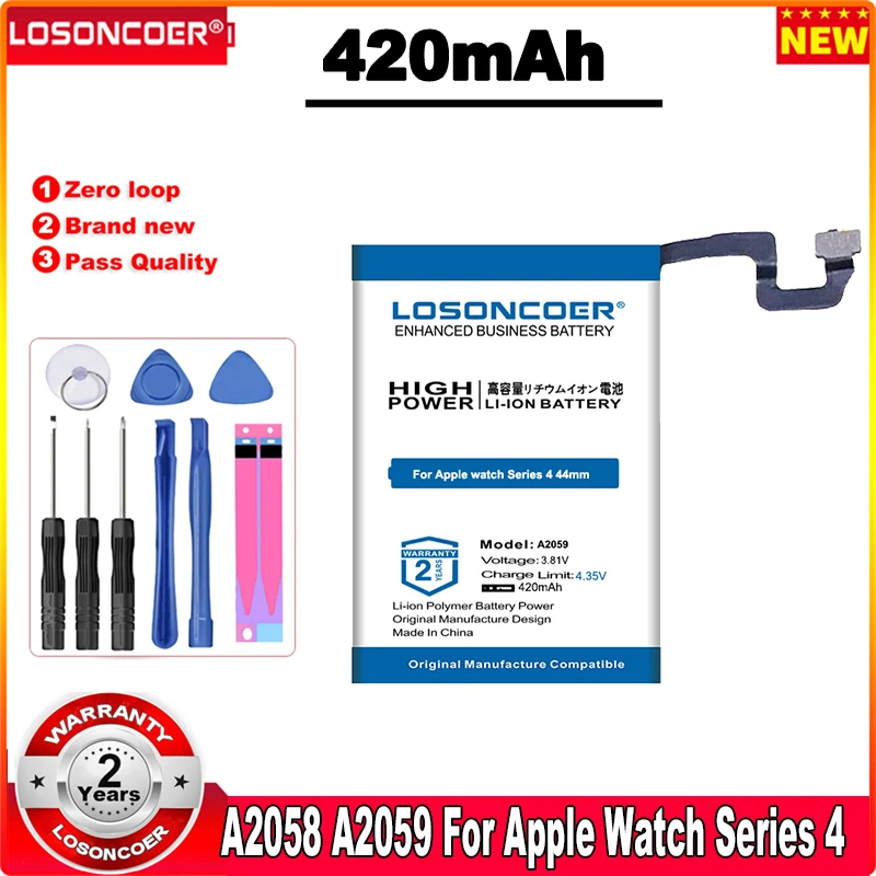 LOSONCOER A2058 A2059 420mAh Battery For Apple Watch Series 4 Gen S4 GPS 40mm 44mmReal Batteries Replacement Repair
LOSONCOER A2058 A2059 420mAh Battery For Apple Watch Series 4 Gen S4 GPS 40mm 44mmReal Batteries Replacement Repair