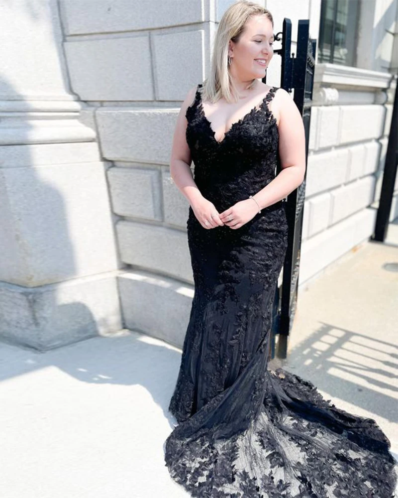 Black Floral Mermaid Prom Dresses V-Neck Sleeveless Formal Evening Gowns Elegant Spaghetti Straps vestidos elegantes para mujer
Black Floral Mermaid Prom Dresses V-Neck Sleeveless Formal Evening Gowns Elegant Spaghetti Straps vestidos elegantes para mujer