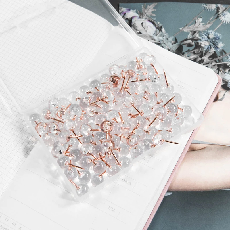 100Pcs Rose Gold Push Pins ThumbTacks Transparent Plastic Round Head Map Tacks for Hanging Pictures Posters Documents Wall Maps
100Pcs Rose Gold Push Pins ThumbTacks Transparent Plastic Round Head Map Tacks for Hanging Pictures Posters Documents Wall Maps