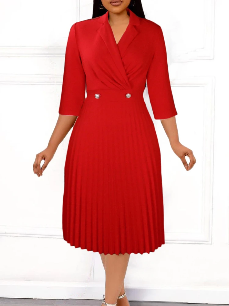 Women Elegant Dress Pleated Half Sleeves Turn Down Collar Office Ladies African Large Size Ladies Female Robes Classy Modest New
Women Elegant Dress Pleated Half Sleeves Turn Down Collar Office Ladies African Large Size Ladies Female Robes Classy Modest New