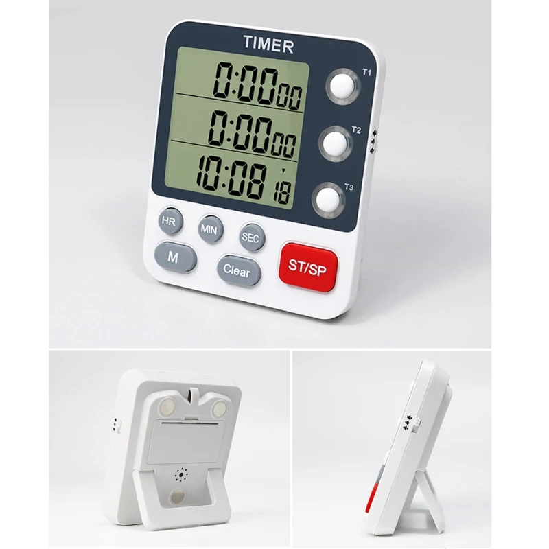 

Digital Kitchen Cooking Timer 3 Channels Count UP/Down Timer ON/Off Switch Stopwatch Adjustable Volume Alarm w/ Magnetic