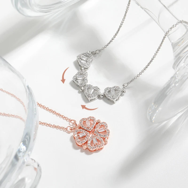 

GD креативное магнитное складное ожерелье из нержавеющей стали в форме сердца с четырьмя листьями клевера новое популярное дизайнерское ювелирное изделие необычное для женщин