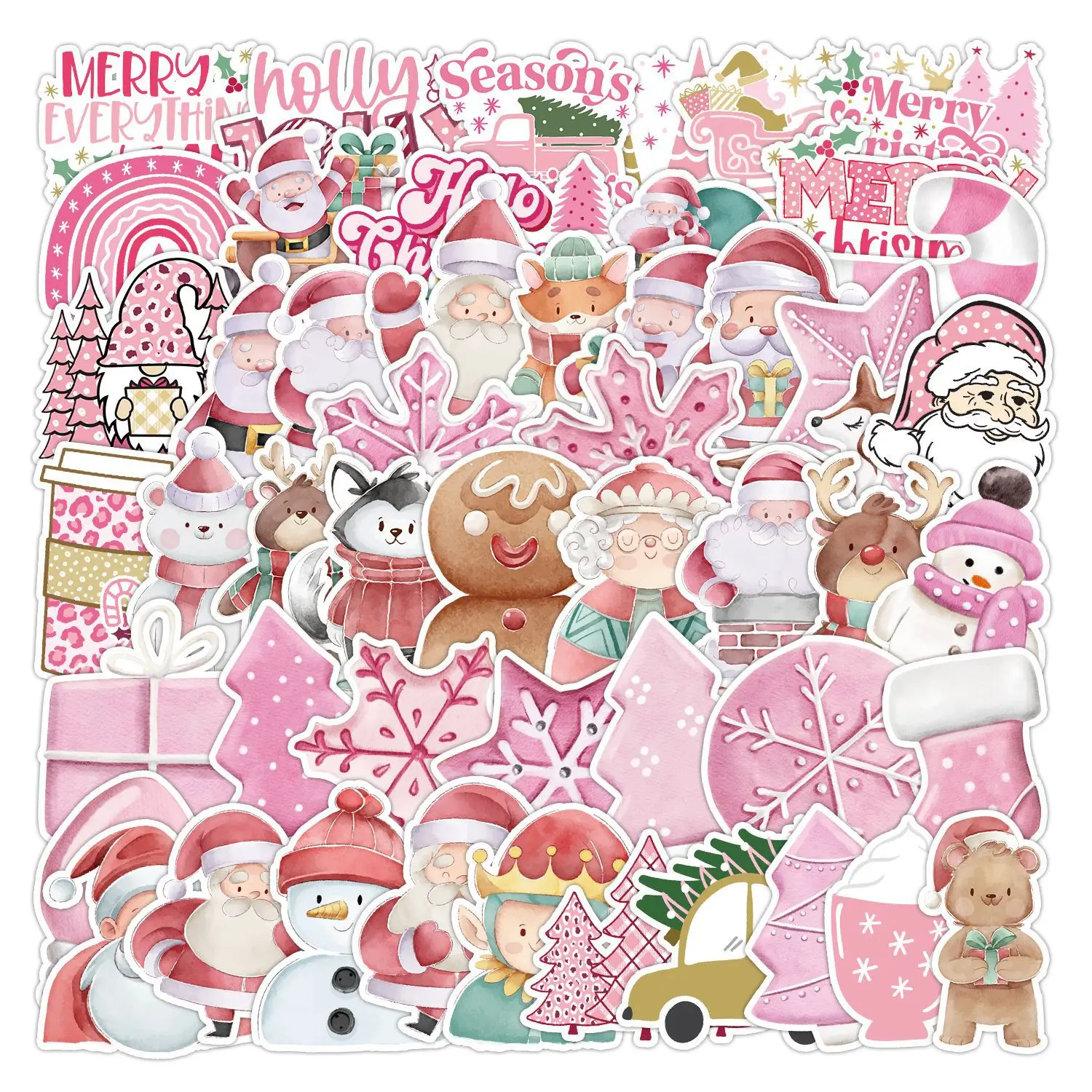 

10/30/50PCS New Year Merry Christmas Pink Stickers Deer Santa Claus Snowman Children Gift Decal for Skateboard Luggage Suitcase