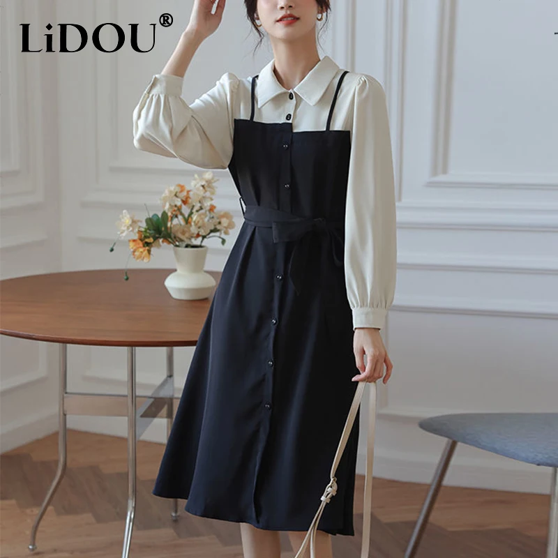 Spring Autumn Polo-neck Elegant Fashion Patchwork Chic Dress Ladies Long Sleeve Loose Casual Waist Bandage Dresses Robe Vestido
Spring Autumn Polo-neck Elegant Fashion Patchwork Chic Dress Ladies Long Sleeve Loose Casual Waist Bandage Dresses Robe Vestido