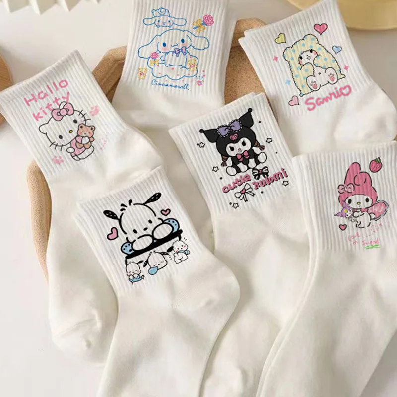 

Sanrio Kawaii Hello Kitty Kuromi Medium Stockings Girl Heart Cute Cartoon Pochacco My Melody Wicking Socks Student Toys for Girl