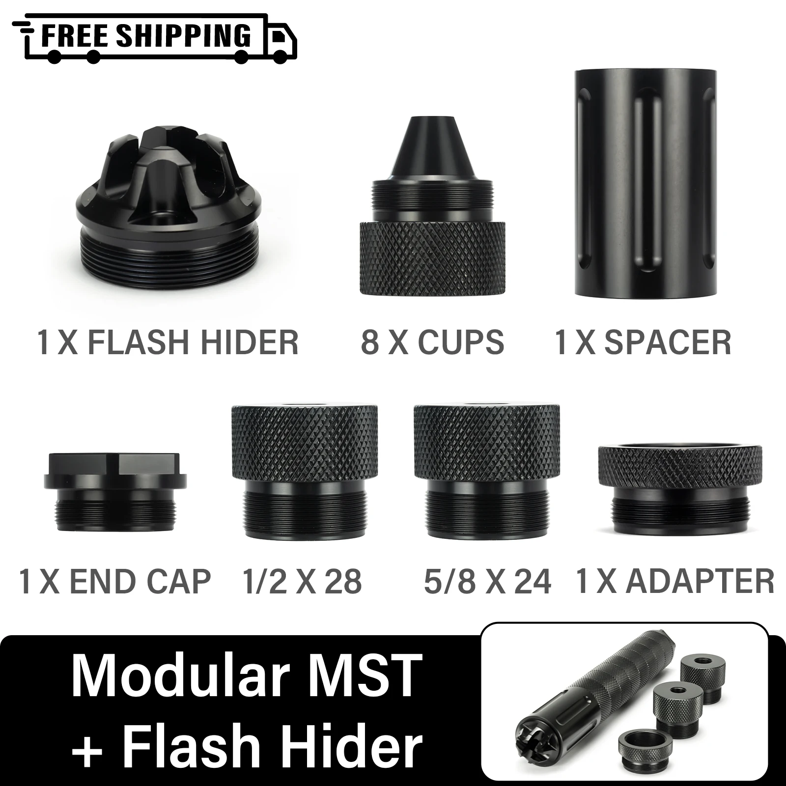 10''L 1.58''OD Aluminum caps 1/2x28 + 5/8x24 Modular Solvent Cleaning Tube 1.375x24 MST 8pcs Cone cups with Flash Hider End Cap
10''L 1.58''OD Aluminum caps 1/2x28 + 5/8x24 Modular Solvent Cleaning Tube 1.375x24 MST 8pcs Cone cups with Flash Hider End Cap