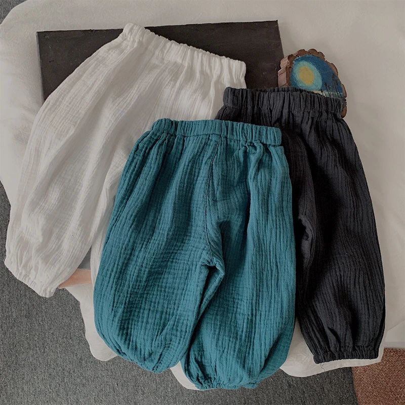 Kids Clothes Girls Pants Summer Casual Boy Solid Cotton Yarn Trousers for Babies Loose Thin Retro Young Children's Clothing 
Kids Clothes Girls Pants Summer Casual Boy Solid Cotton Yarn Trousers for Babies Loose Thin Retro Young Children's Clothing