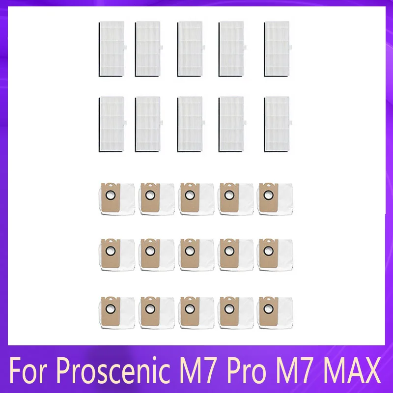 

10PCS Hepa Filter For Proscenic M7 Pro & 15Pcs For Proscenic M7 Pro M8 Pro Robot Leakproof Dedicated Dust Bag