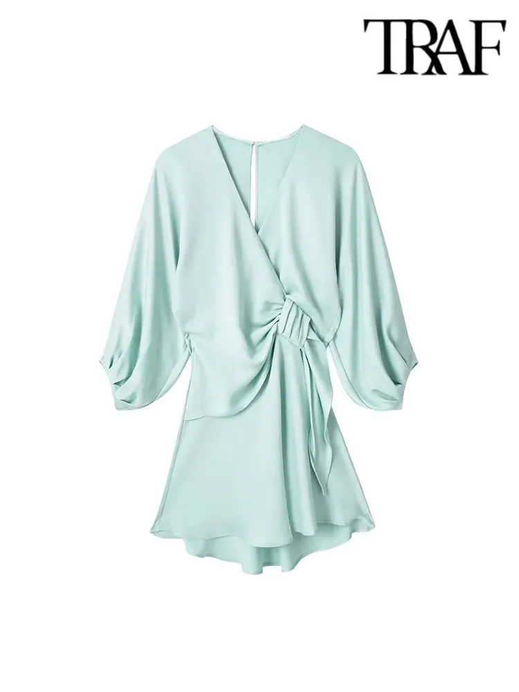 TRAF 2023 Women Solid Knot Mini Dresses Summer Elegant V-neck Soft Dress A-line Three Quarter Party Vestidos
TRAF 2023 Women Solid Knot Mini Dresses Summer Elegant V-neck Soft Dress A-line Three Quarter Party Vestidos