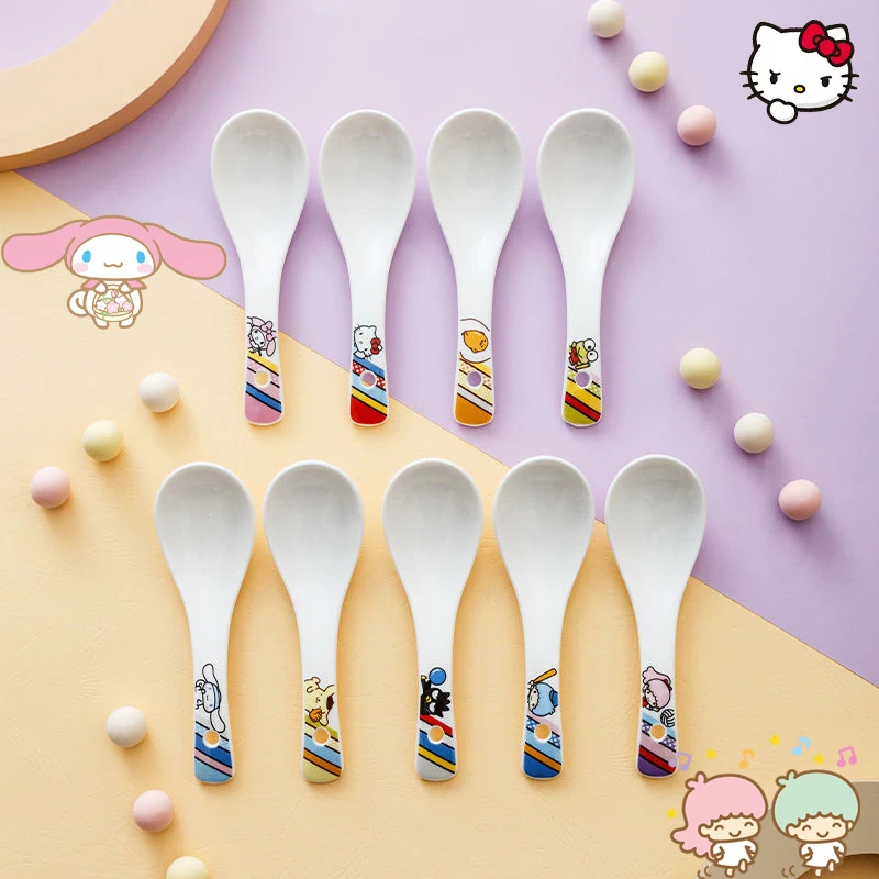 

Sanrio аниме Hello Kitty фарфоровая ложка My Melody Kuromi Cinnamoroll мультяшная кавайная суповая ложка каша рисовая Ложка столовая посуда