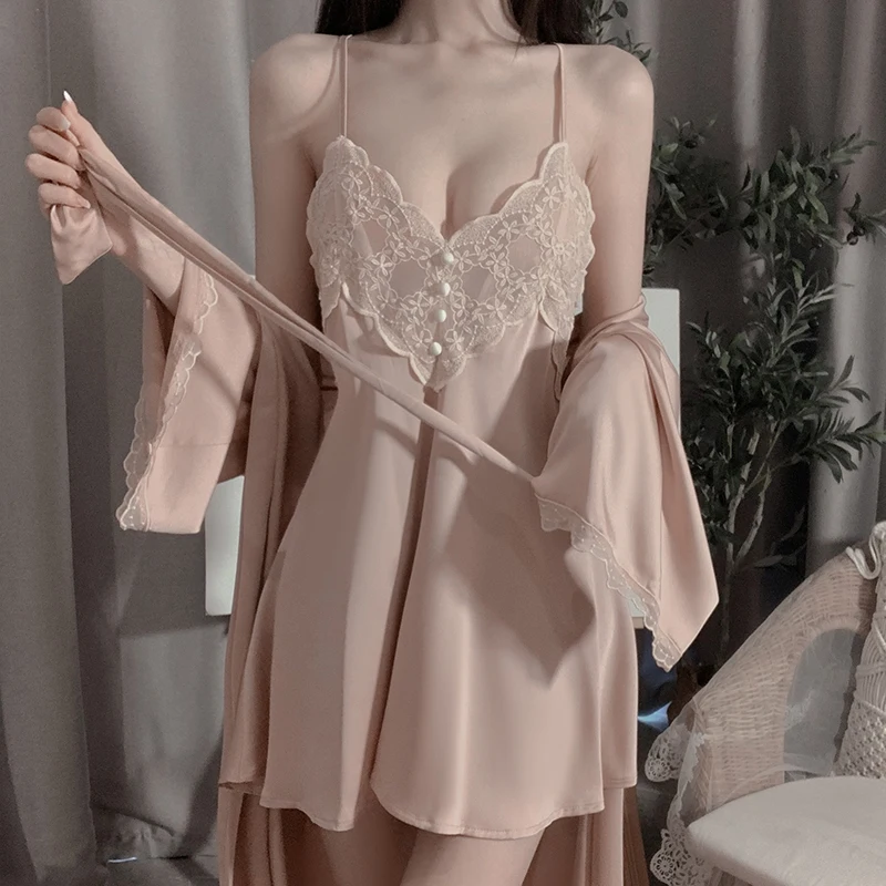 Sexy Pamajas Sets for Women Night Dress Bathrobe Floral Embroidery Camisole Lace Sleepwear Lingerie Backless Nightgown Summer
Sexy Pamajas Sets for Women Night Dress Bathrobe Floral Embroidery Camisole Lace Sleepwear Lingerie Backless Nightgown Summer