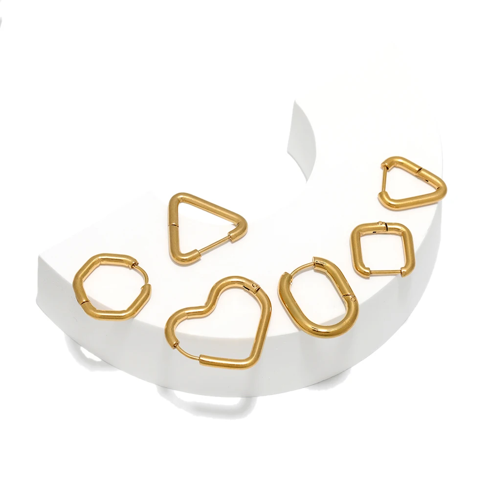 

10pcs 304 Stainless Steel Heart Hoop Earrings Wholesale Triangle Women Earring Men Punk Hiphop Gifts Huggie Fashion Jewelry DIY