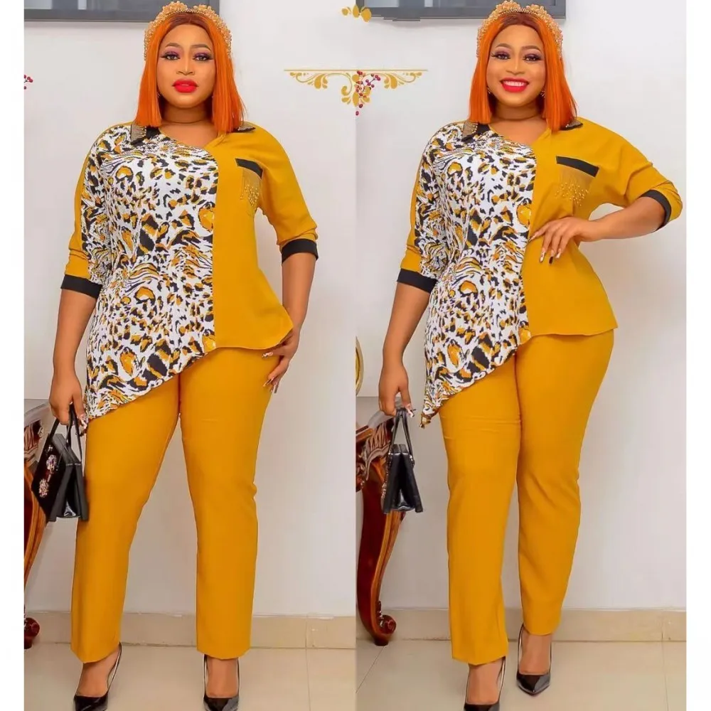 African Suit Leopard Print Irregular Top Solid Trousers Office Lady Large Size Two Piece Set Fashion Women's Set Spring Summer
African Suit Leopard Print Irregular Top Solid Trousers Office Lady Large Size Two Piece Set Fashion Women's Set Spring Summer