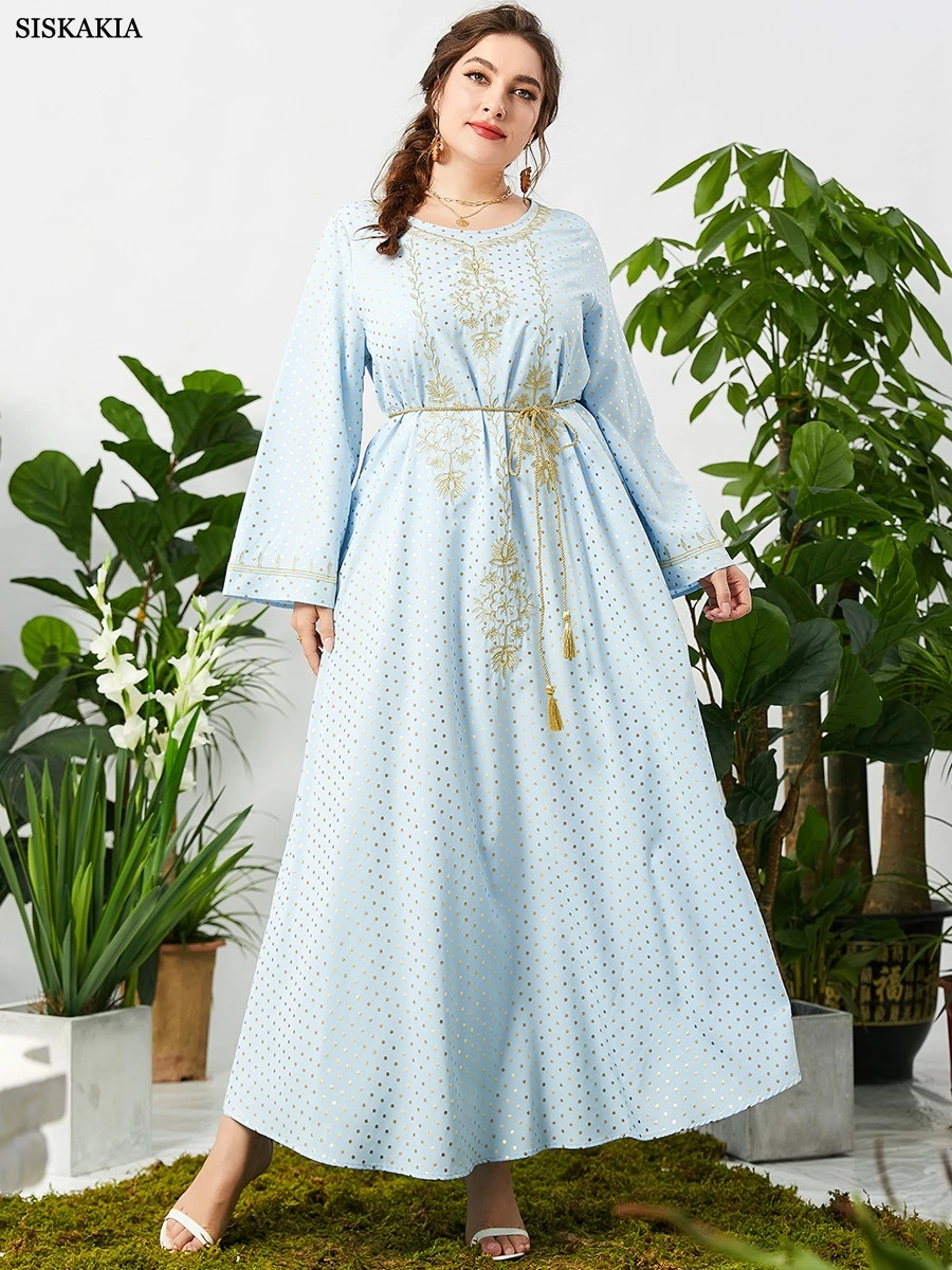 

Moroccan Jewel Caftan 2022 Autumn Maxi Dress Muslim Fashion Polka Dot Ethnic Embroidery Robe Turkish Clothing Women