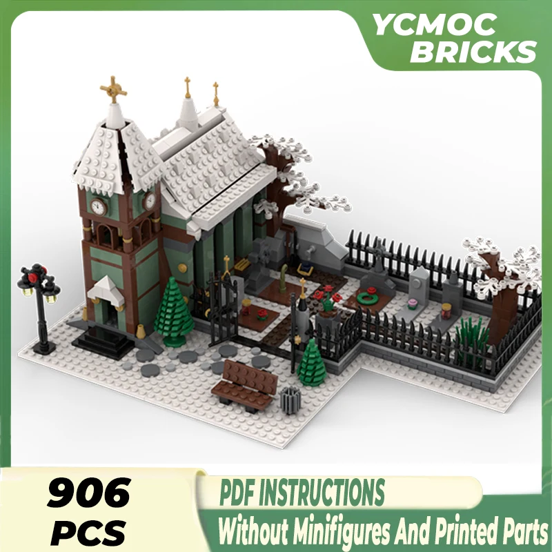 

Moc Building Blocks Winter Village Church With Graveyard Technical Bricks DIY Assembly Construction Toys For Childr Holiday Gift