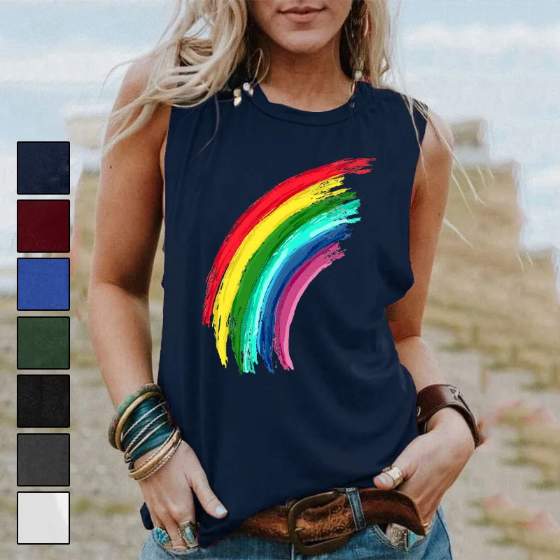 Жилет женский весенне-летний без рукавов с принтом радуги 
Жилет женский весенне-летний без рукавов с принтом радуги