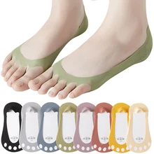 3 Pairs Woman Boat Socks Breathable Invisible Summer Thin Open Half Five Fingers Socks Casual Invisible Sox Silicone Non-slip