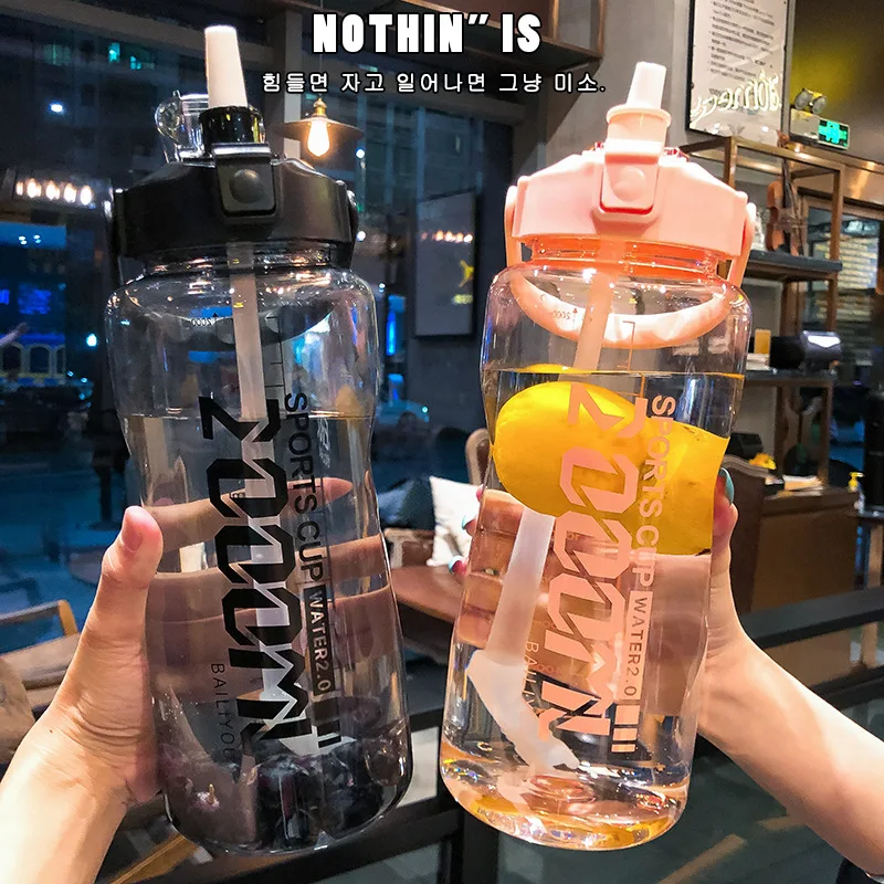 

1.5/2L Straw Tumbler Sports Drink Cup Portable Fitness Jugs Wholesale Water Bottle With Time Marker For Girl Free Shipping Items