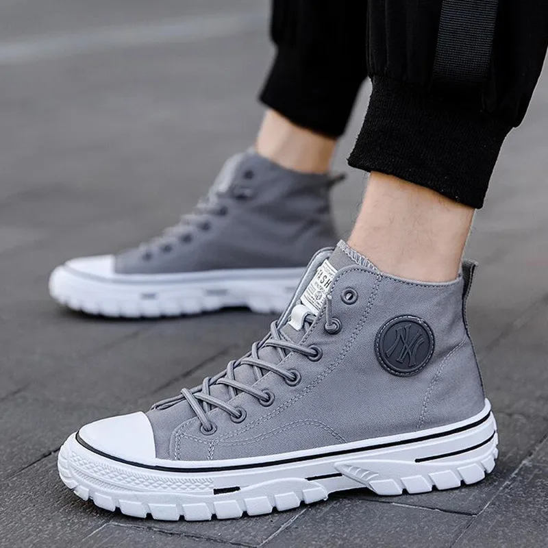 Mens Casual High-top Canvas Shoes Fashion Men Tennis Gray Black Breathable Sport Sneakers Male Trainer Skateboard Trend Shoes 44
Mens Casual High-top Canvas Shoes Fashion Men Tennis Gray Black Breathable Sport Sneakers Male Trainer Skateboard Trend Shoes 44