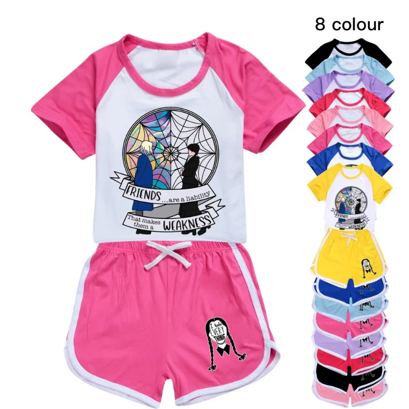 Wednesday Addams Family Children's T-shirt Shorts Sports Suit Girls' T-shirt Boys' Short-sleeved Two-piece Free Shipping 2-16Y
Wednesday Addams Family Children's T-shirt Shorts Sports Suit Girls' T-shirt Boys' Short-sleeved Two-piece Free Shipping 2-16Y