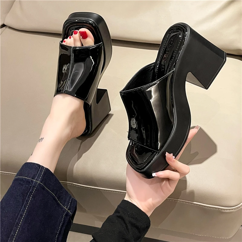 Summer Concise Leather Peep Toe Sexy Slippers Sandals Women High Heels Female Platform Shoes Square Toe Chunky High Heel Shoes
Summer Concise Leather Peep Toe Sexy Slippers Sandals Women High Heels Female Platform Shoes Square Toe Chunky High Heel Shoes