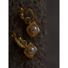 9k 10K 14K Real Solid Gold Color Natural Freshwater Pearl Ear Drop Ins Fashion French Style Ear Dangle Earring For Women Jewelry