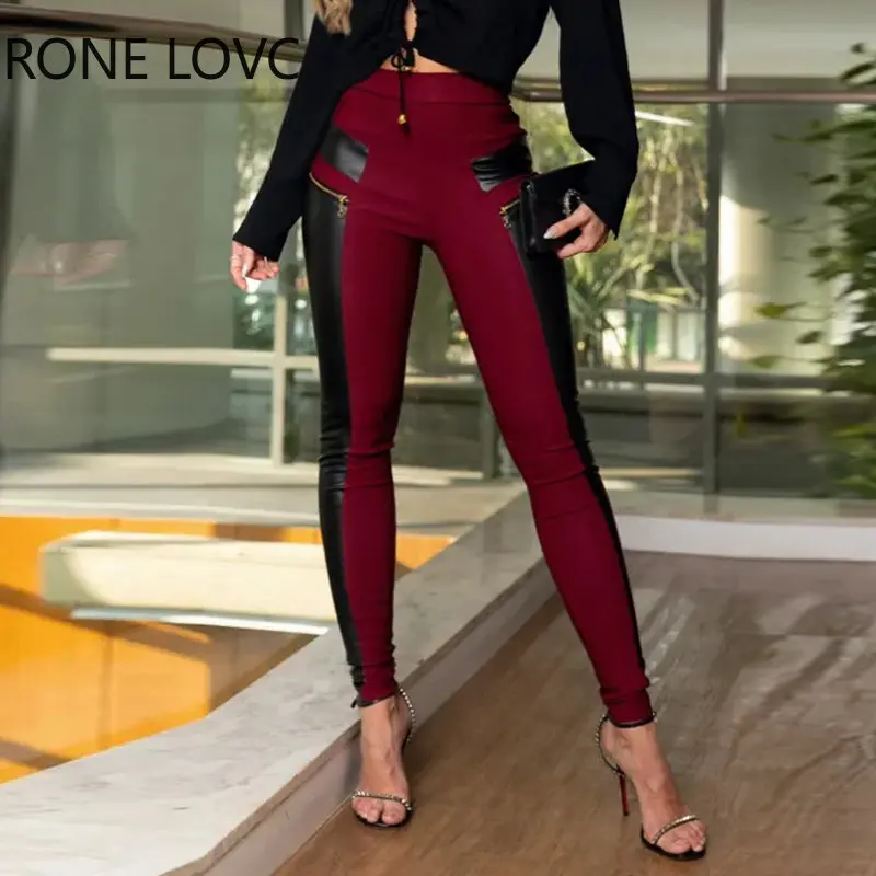 Women Casual PU Leather Patchwork Zipper & Button Deco Elastic Waist Skinny Pencil Pants
Women Casual PU Leather Patchwork Zipper & Button Deco Elastic Waist Skinny Pencil Pants
