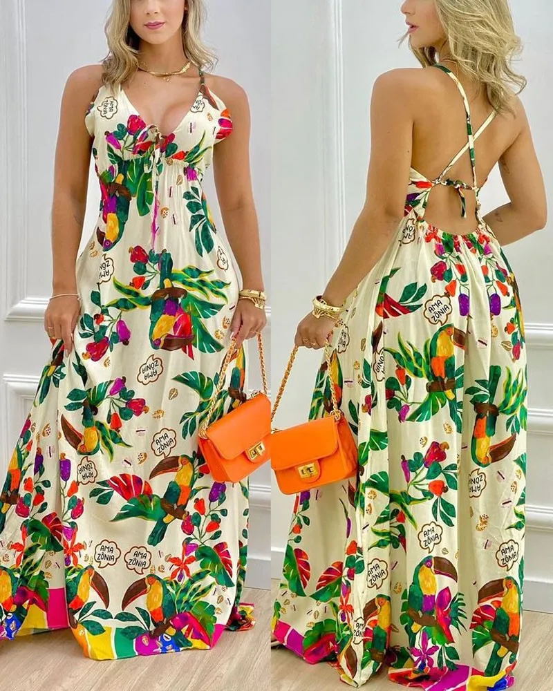 CHAXIAOA 1 Piece Summer Dresses Woman 2022 Bird Plants Print Criss Cross Backless Casual A Line Maxi Dress
CHAXIAOA 1 Piece Summer Dresses Woman 2022 Bird Plants Print Criss Cross Backless Casual A Line Maxi Dress