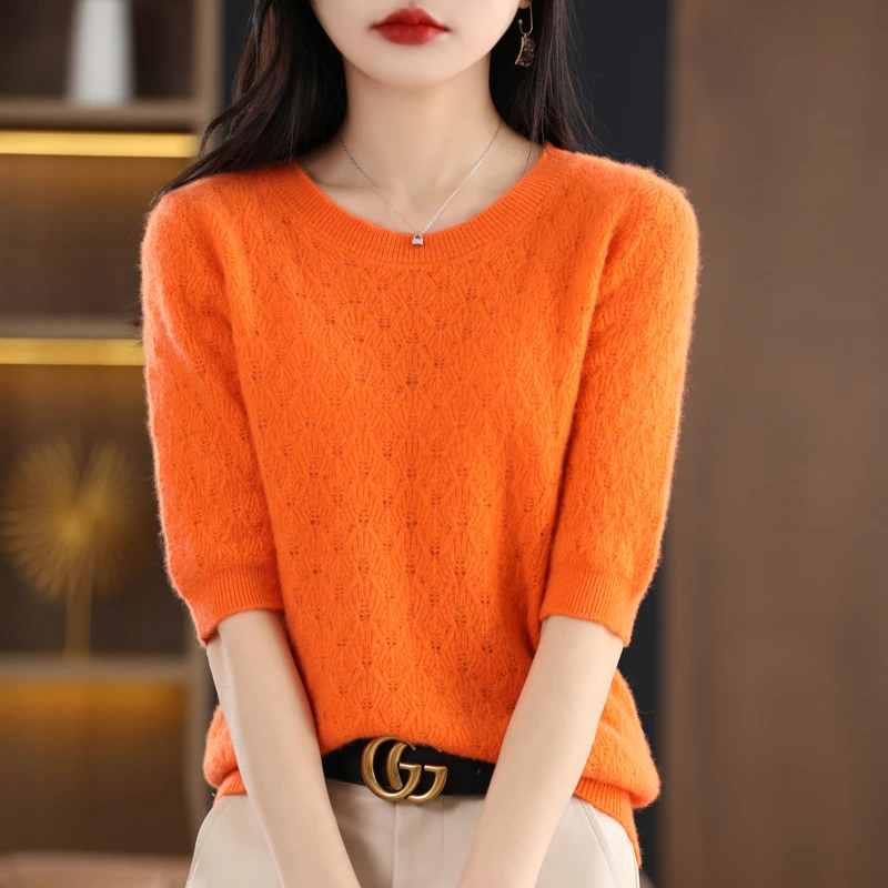 100% Merino Wool Short Sleeve Spring/Summer Women's Round Neck Pullover Vest Tops Casual Fashion Knitted T-Shirt Sweater
100% Merino Wool Short Sleeve Spring/Summer Women's Round Neck Pullover Vest Tops Casual Fashion Knitted T-Shirt Sweater