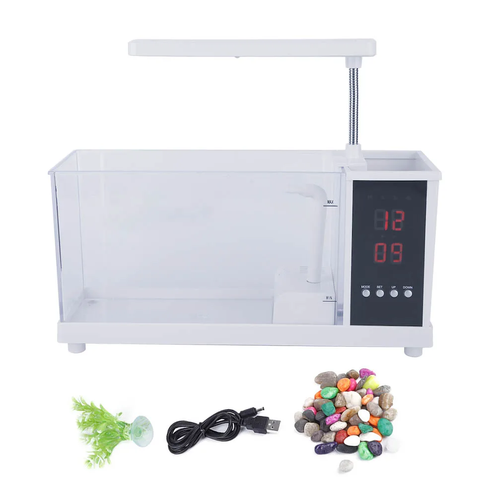 Multifunctional USB Mini Fish Tank Aquarium with Clock Function LED Light White clock
Multifunctional USB Mini Fish Tank Aquarium with Clock Function LED Light White clock