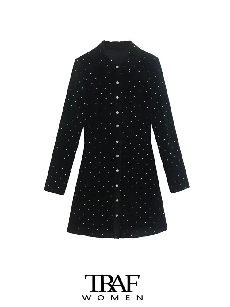 TRAF Women Fashion With Rhinestone Velvet Mini Dress Vintage Long Sleeve Front Jewel Button Female Dresses Vestidos Mujer
TRAF Women Fashion With Rhinestone Velvet Mini Dress Vintage Long Sleeve Front Jewel Button Female Dresses Vestidos Mujer