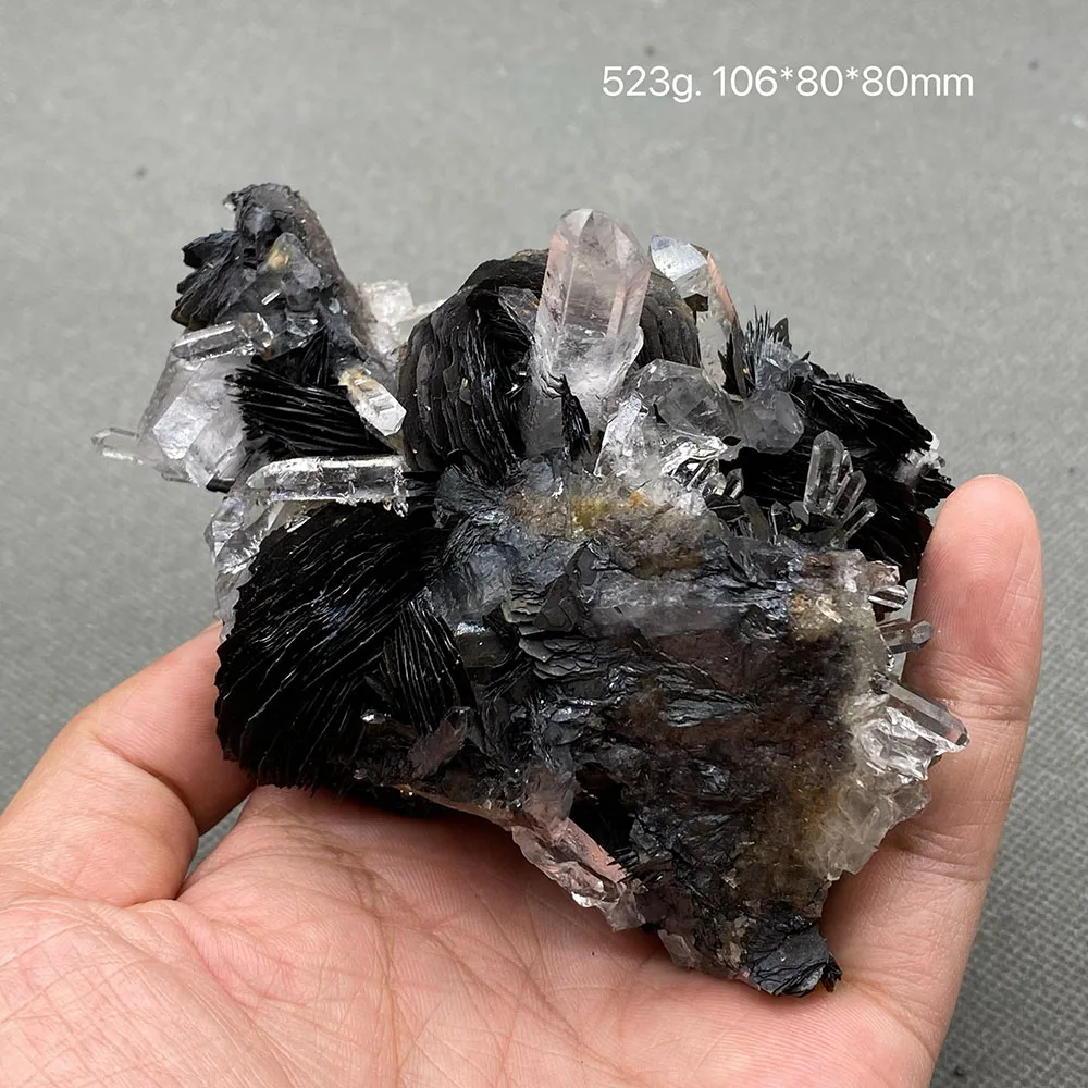 

100% Natural Specular hematite and crystal symbiosis mineral specimen crystal stones and crystals quartz healing crystal