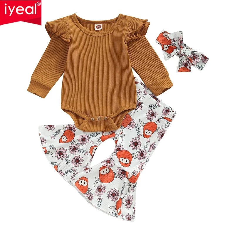 IYEAL Baby Girl Clothes Outfits Ruffle Long Sleeve Shirt Tops Bodysuit+ Flare Pants + Headband 3PCS Infant Girls Sets
IYEAL Baby Girl Clothes Outfits Ruffle Long Sleeve Shirt Tops Bodysuit+ Flare Pants + Headband 3PCS Infant Girls Sets