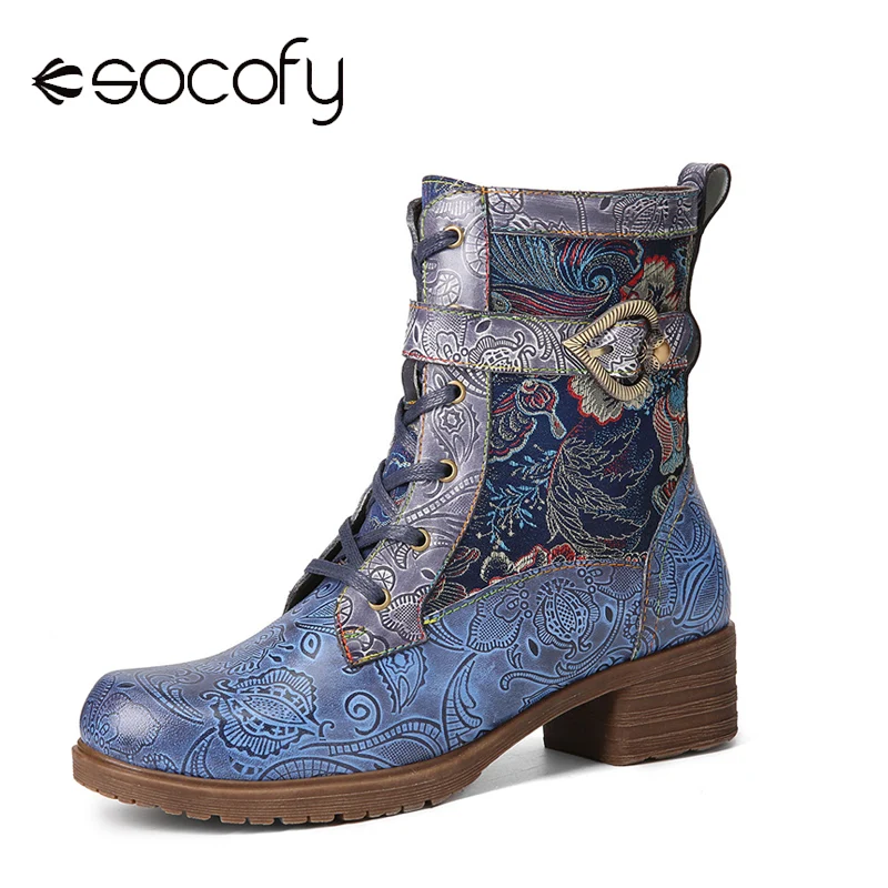 Socofy Retro Ethnic Floral Embroidered Genuine Leather Buckle Decor Side-zip Comfy Chunky Heel Short Boots Women Keep warm Boot
Socofy Retro Ethnic Floral Embroidered Genuine Leather Buckle Decor Side-zip Comfy Chunky Heel Short Boots Women Keep warm Boot