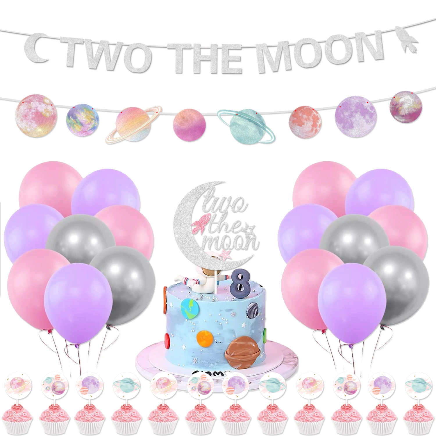 Two The Moon Space Theme Girl 2nd Birthday Decoration Silver Glitter Banner Planet Garland Balloon Set for 2nd Birthday Supplies
Two The Moon Space Theme Girl 2nd Birthday Decoration Silver Glitter Banner Planet Garland Balloon Set for 2nd Birthday Supplies