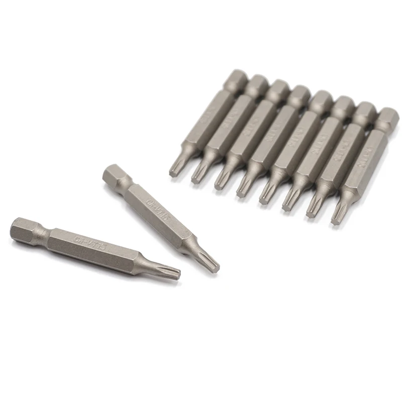 Cr-V T15 Steel 10Pieces 1/4 Inch Hex Shank 50mm Torx Screwdriver Bit Set Security Tamper Proof Screw Driver Bits
Cr-V T15 Steel 10Pieces 1/4 Inch Hex Shank 50mm Torx Screwdriver Bit Set Security Tamper Proof Screw Driver Bits