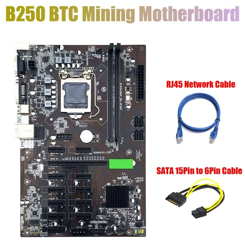 B250 BTC Mining Motherboard with SATA 15Pin to 6Pin Cable+RJ45 Cable 12XGraphics Card Slot LGA 1151 DDR4 USB3.0 for BTC
B250 BTC Mining Motherboard with SATA 15Pin to 6Pin Cable+RJ45 Cable 12XGraphics Card Slot LGA 1151 DDR4 USB3.0 for BTC