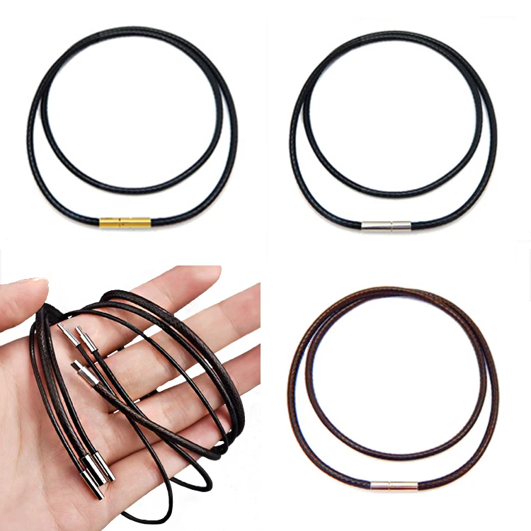 

45/50/60cm Black Brown Braid Wax Cord DIY Pendant Necklace Jewelry Making Handmade Leather Rope Steel Clasp String Chain