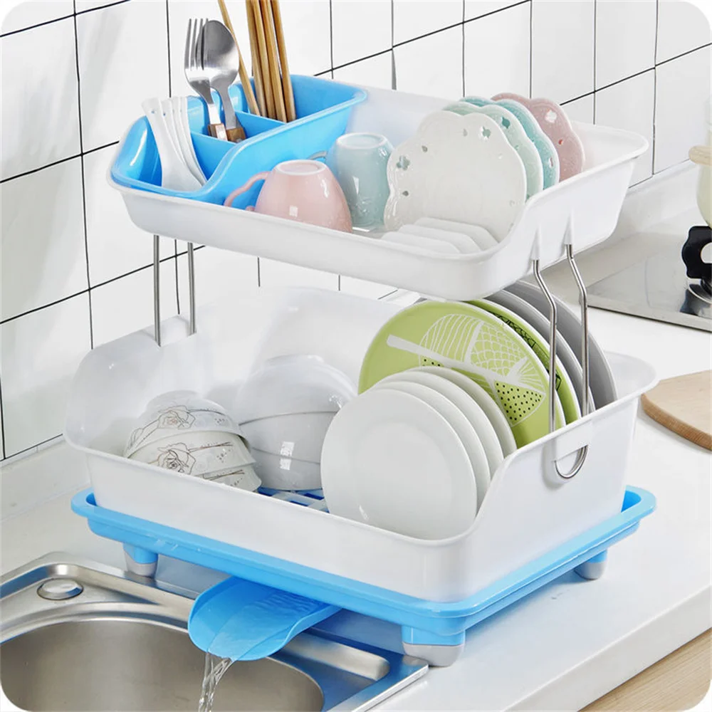 

2-уровневая сушилка для посуды, стойка большой емкости для посуды, кухонный съемный органайзер для сушки посуды с держателем для посуды