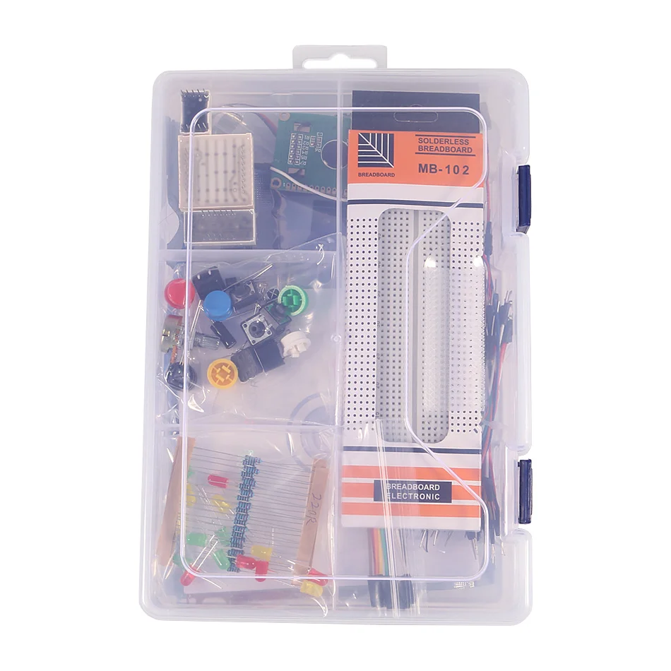 Learning version Starter Kit for Arduino Uno R3 - Uno R3 Breadboard and holder Step Motor / Servo /1602 LCD / jumper Wire/Uno R3
Learning version Starter Kit for Arduino Uno R3 - Uno R3 Breadboard and holder Step Motor / Servo /1602 LCD / jumper Wire/Uno R3